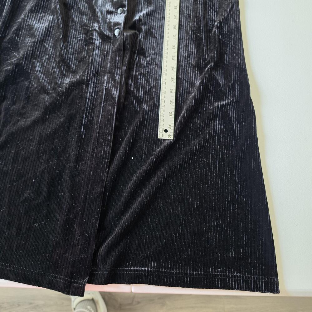 Y2K Liz Claiborne Shirt Dress Large Black Velvet Maxi Long Sleeve Whimsigoth - Picture 5 of 8